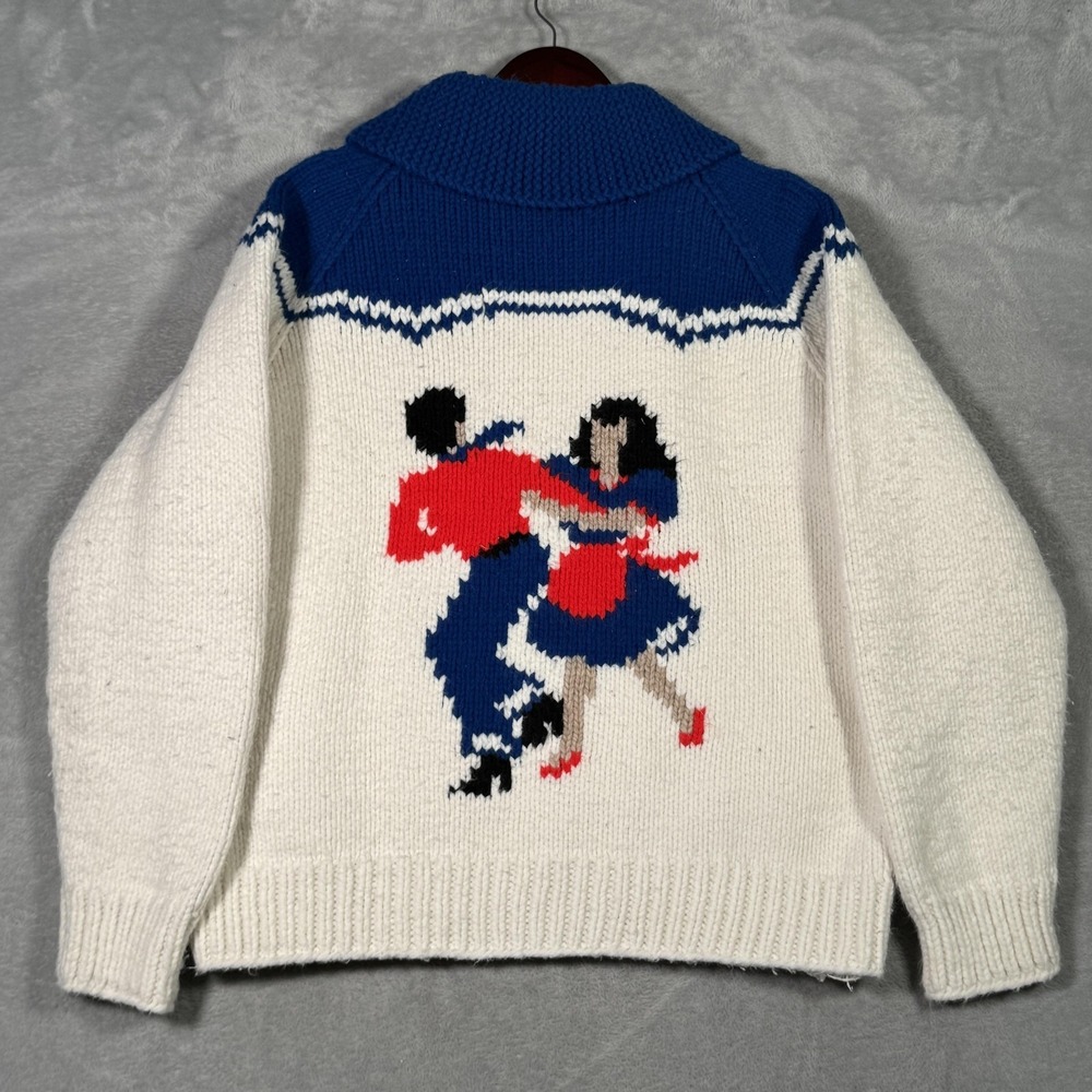 Vintage Cowichan Style Sweater Mens XL Wool Talon Zipper Shawl Collar Dancer*